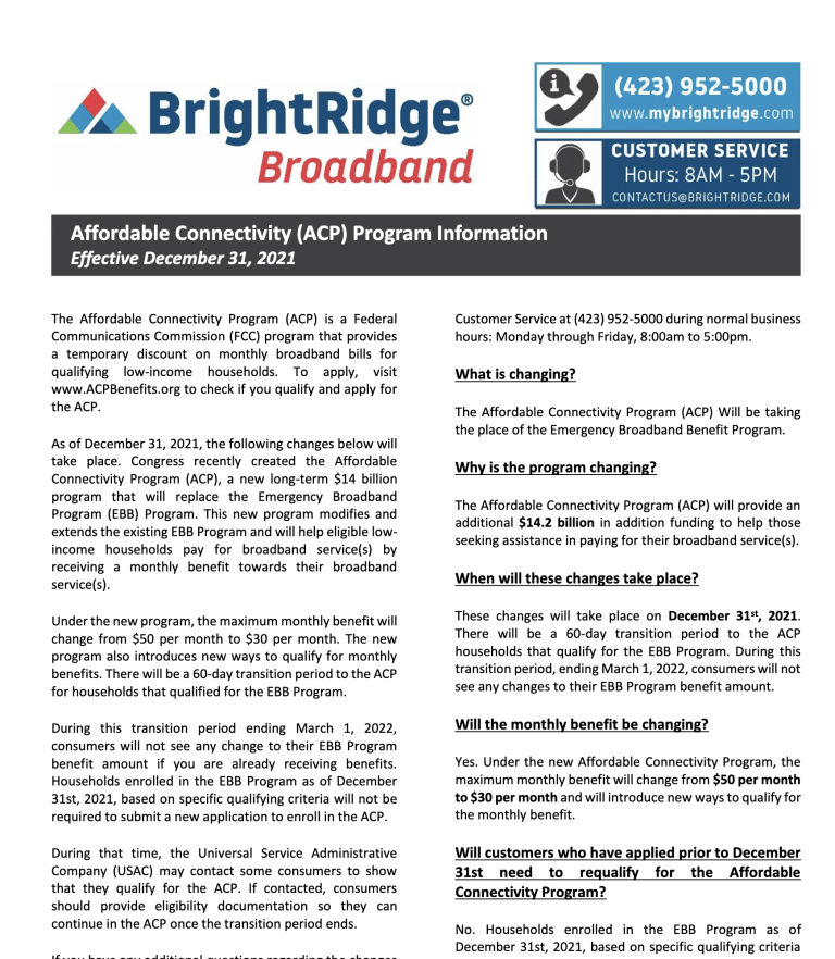 Brightridge Internet Availability